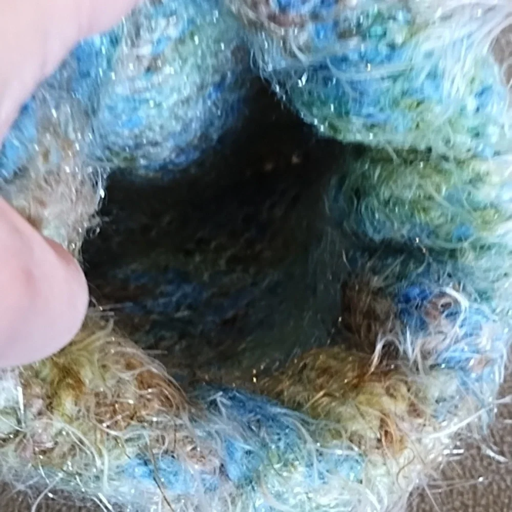VTG 90s Eyelash Knit Fuzzy Beanie Boho Colorful Winter Hat Blue Green Brown